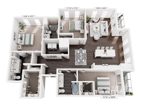 Floor plan for 3 beds, 3 baths, 1765 sqft